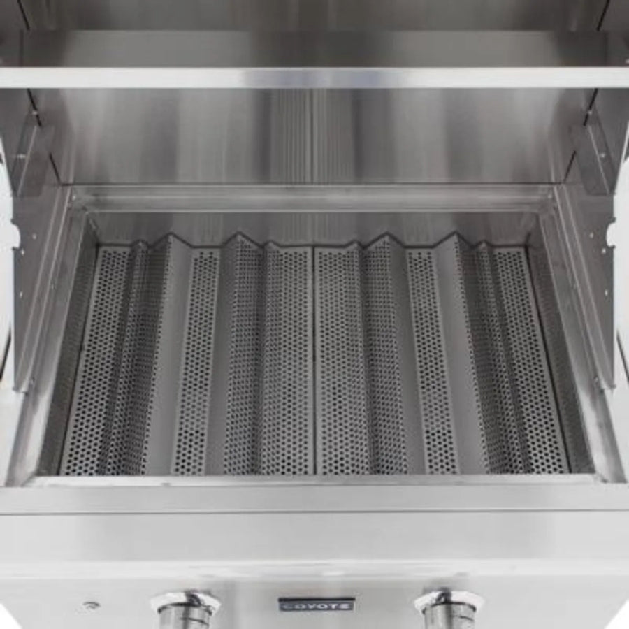 Coyote 28 Inch Built-in Gas Grill with Infinity Burners, Warming Rack, Heat Control Grids, 40,000 Total BTU, Interior Hood Lights, 640 sq. in. Cooking Area and Stainless Steel Grates C1C28LP - Scratch & Dent (Minor)