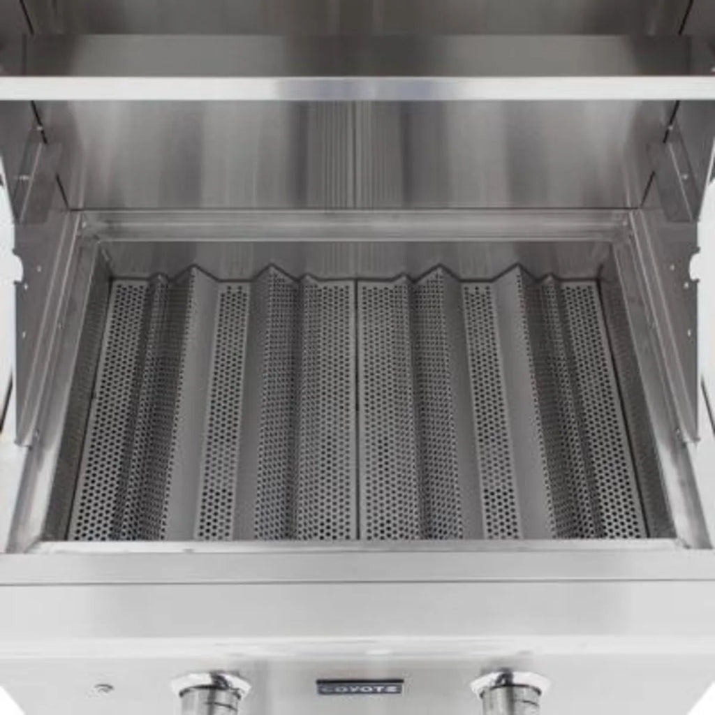 Coyote 28 Inch Built-in Gas Grill with Infinity Burners, Warming Rack, Heat Control Grids, 40,000 Total BTU, Interior Hood Lights, 640 sq. in. Cooking Area and Stainless Steel Grates 1117285 - C1C28LP - Scratch & Dent (Minor)