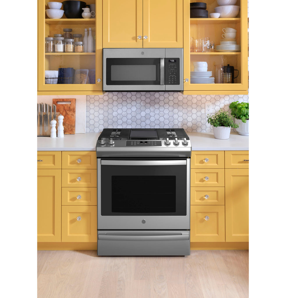 Pictures of GE® 30" Slide-In Front-Control Convection Gas Range with Built-in WiFi, Edge-to-Edge Cooktop, and No Preheat Air Fry JGS760SPSS - Scratch & Dent (Minor) - Neu Appliance Outlet - Discount Appliance Outlet in Austin, Tx
