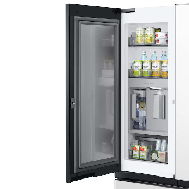 Samsung Counter-Depth Beverage Center 24.0 cu ft 3-Door Smart Compatible French Door Refrigerator with Dual Ice Maker with Water Dispenser and Door within Door ENERGY STAR Certified in White Glass RF24BB660012 - Scratch & Dent (Minor)