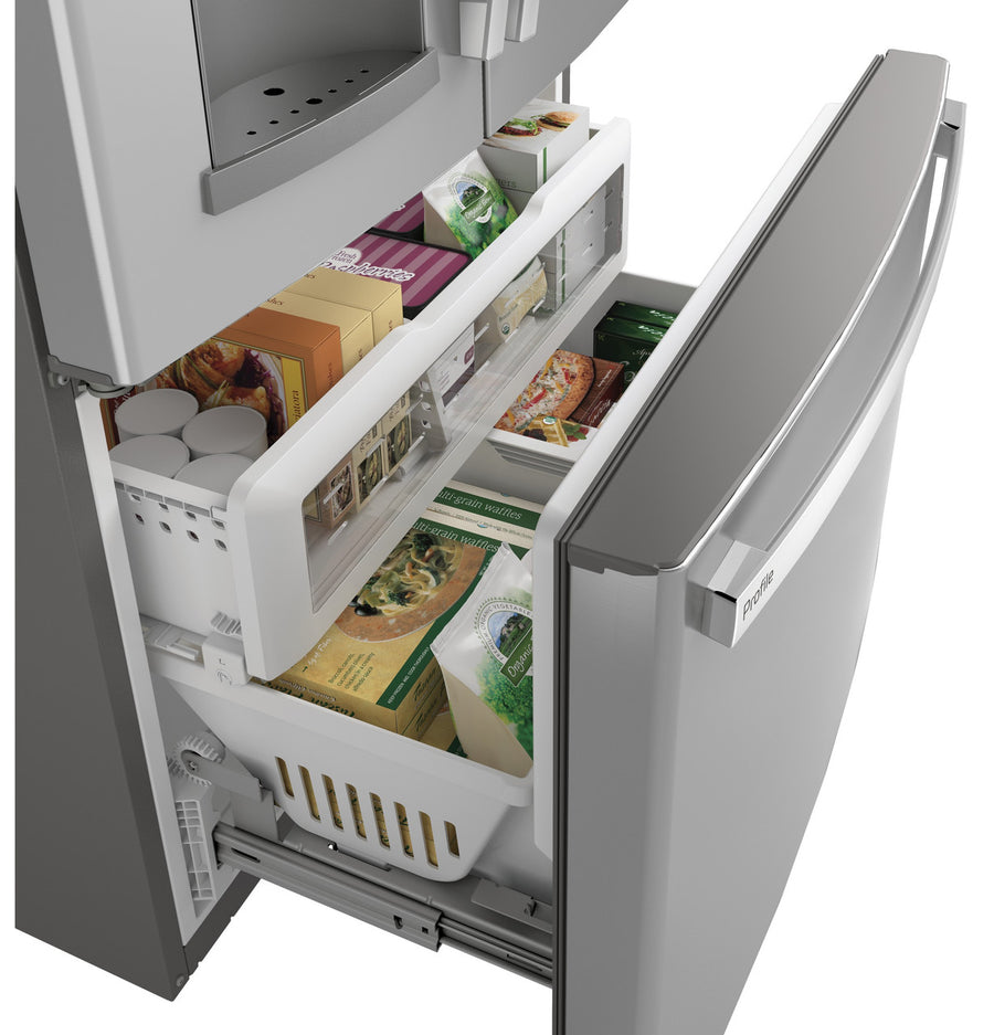 GE Profile™ ENERGY STAR® 22.1 Cu. Ft. Counter-Depth Fingerprint Resistant Stainless French-Door Refrigerator with Hands-Free AutoFill PYE22KYNFS - Certified Refurbished