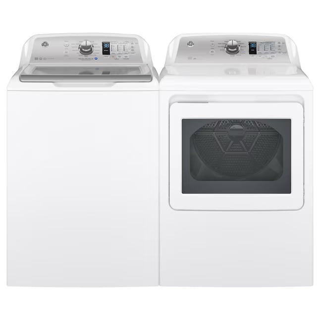 GE Top Load 4.0 Cu. Ft. Capacity Washer with Stainless Steel Wash Basket GTW325ASWWW - New in Box and GE 7.4-cu ft Vented Electric Dryer in White 16255 - GTD72EBSNWS - Certified Refurbished