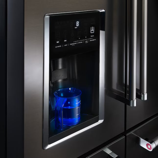 KitchenAid Standard-Depth 25.8-cu ft 5-Door with Ice Maker in Black Stainless Steel with PRINTSHIELD Finish 31134SD225 - KRMF706EBS - Scratch & Dent (Minor)
