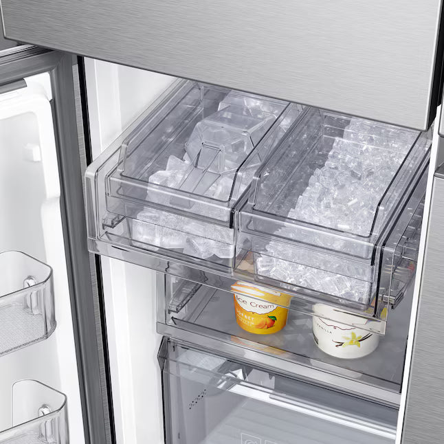 Samsung Counter-Depth 22.9-cu ft 4 -Door ENERGY STAR Certified Smart Compatible French Door Refrigerator with Dual Ice Maker in Fingerprint Resistant Stainless Steel RF23A9071SR - Scratch & Dent (Major)
