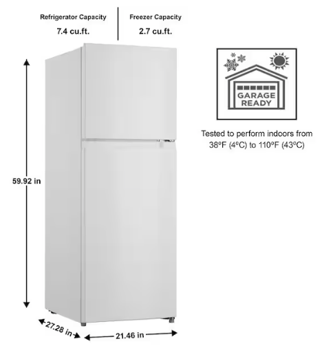 Vissani Black Top Freezer 10.1 Cu. Ft. Refrigerator with No Frost Design MDTF10BK - Scratch & Dent (Major)