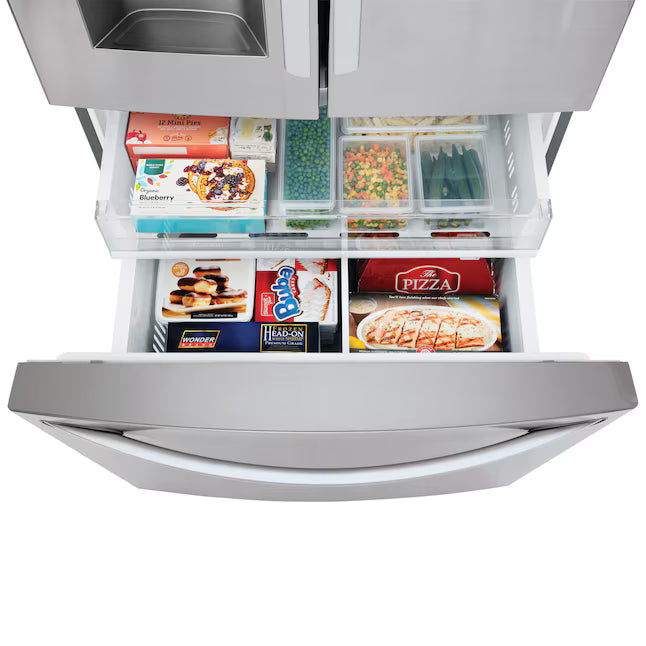 LG 28 cu. ft. 3 Door French Door, Ice and Water with Single Ice Maker in Printproof Stainless Steel LRFS28XBS - Scratch & Dent (Moderate)