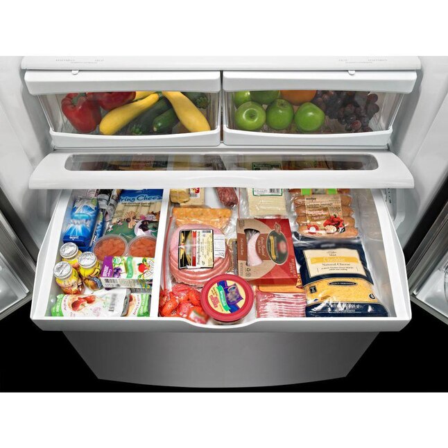 Maytag 25.2-cu ft French Door Refrigerator with Ice Maker in Fingerprint Resistant Stainless Steel MFF2558FEZ - Scratch & Dent (Moderate)