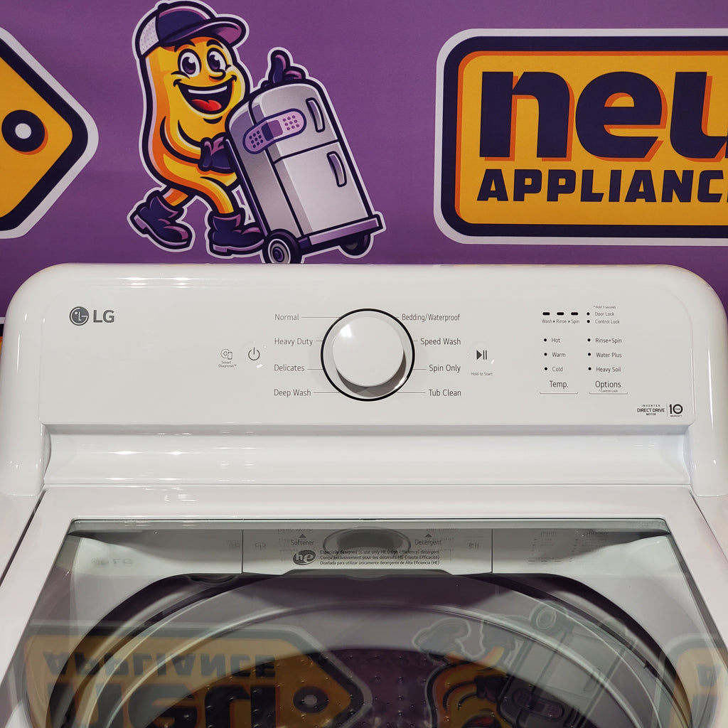 LG 4.3 cu. ft. Capacity Top Load Washer with TurboDrum™ Technology and Impeller WT6100CW - Scratch & Dent (Minor) and LG 7.3 Cu. Ft.  Electric Rear Control Ultra Large Capacity Dryer in White with Sensor Dry 16068 - DLE6100W - Scratch & Dent (Minor)
