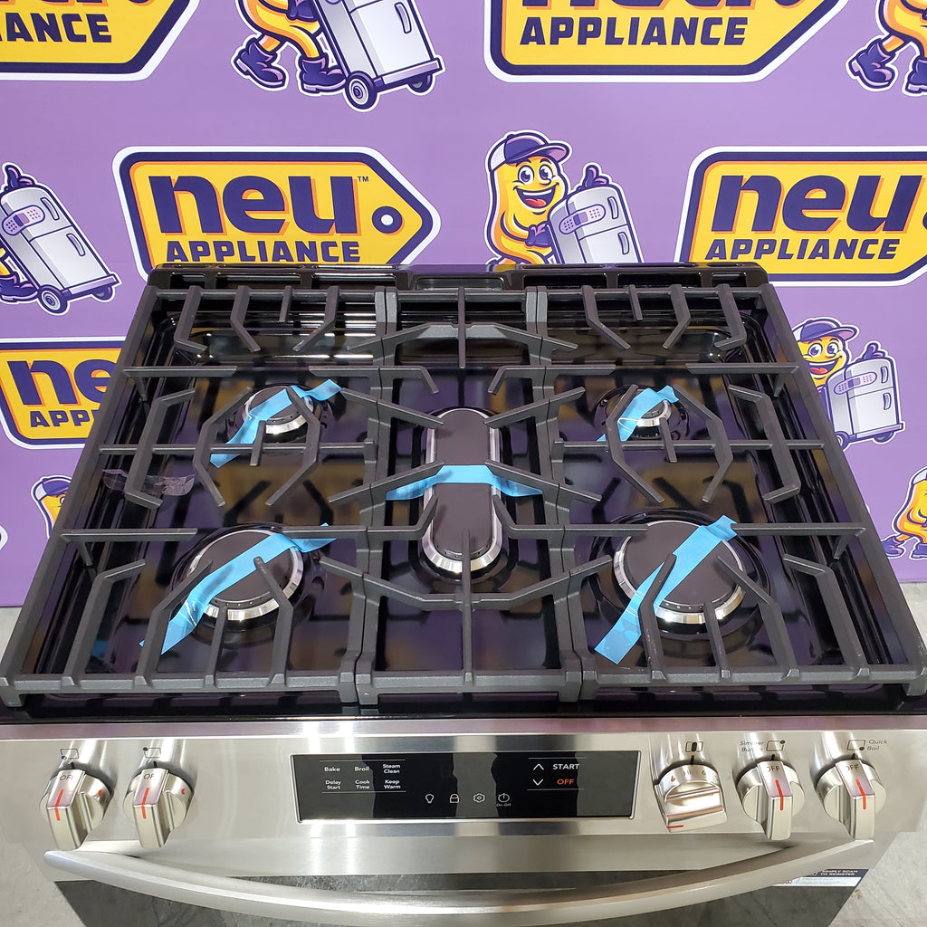 Frigidaire Slide-in Gas Stainless Steel Range with Steam Clean with Five Burner Cooktop and Even Baking Technology 3SD876 - Open Box