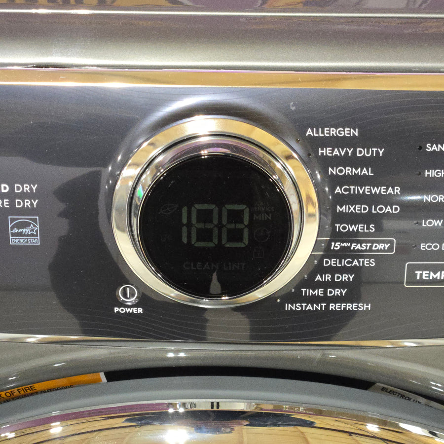 Electrolux Titanium Front Load 600 Series 4.5 Cu. Ft. Washer with Smartboost ELFW7637AT - Scratch & Dent (Minor) and Electrolux 8 cu. ft. vented Front Load Stackable 600 Series Electric Dryer in Titanium with LuxCare Dry 16245 - ELFE7637AT - Open Box