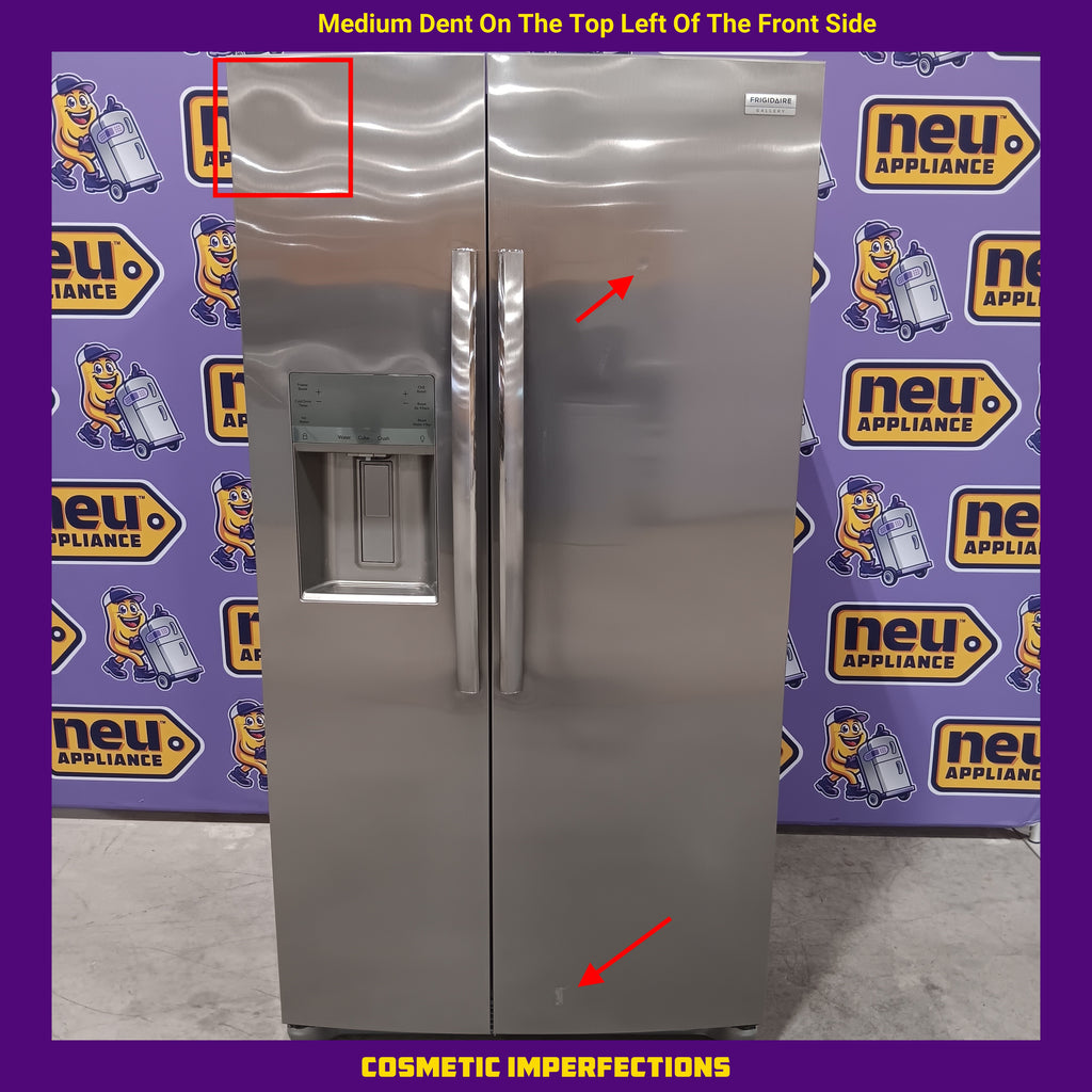 Pictures of Frigidaire 22.3-cu ft Counter-depth Side-by-Side Refrigerator with Ice Maker (Fingerprint Resistant Stainless Steel) ENERGY STAR 20231SD256 - GRSC2352AF - Scratch & Dent (Moderate) - Neu Appliance Outlet - Discount Appliance Outlet in Austin, Tx