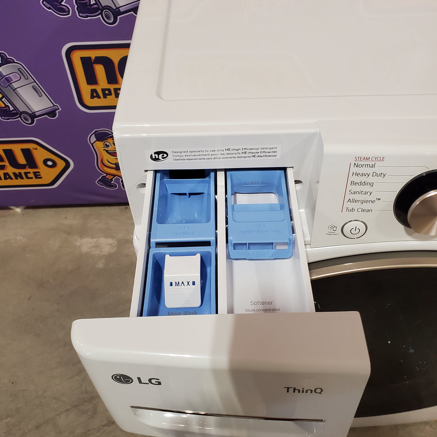 LG 4.5 cu. ft. Front Load Washer with Steam and Built-In Intelligence in White WM4000HWA - Scratch & Dent (Minor) and LG 7.4 cu. ft. Front Load Electric Dryer with TurboSteam and Sensor Dry Technology in White 16237 - DLEX4000W - Scratch & Dent (Moderate)