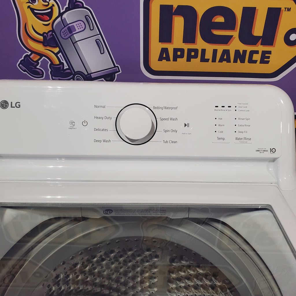 Pictures of LG Top Load 4.1 Cu. Ft. Washer with TurboDrum Technology in White WT6105CW - Certified Refurbished and LG 7.3 Cu. Ft. Electric Rear Control Ultra Large Capacity Dryer in White with Sensor Dry 16109 - DLE6100W - Open Box - Neu Appliance Outlet - Discount Appliance Outlet in Austin, Tx