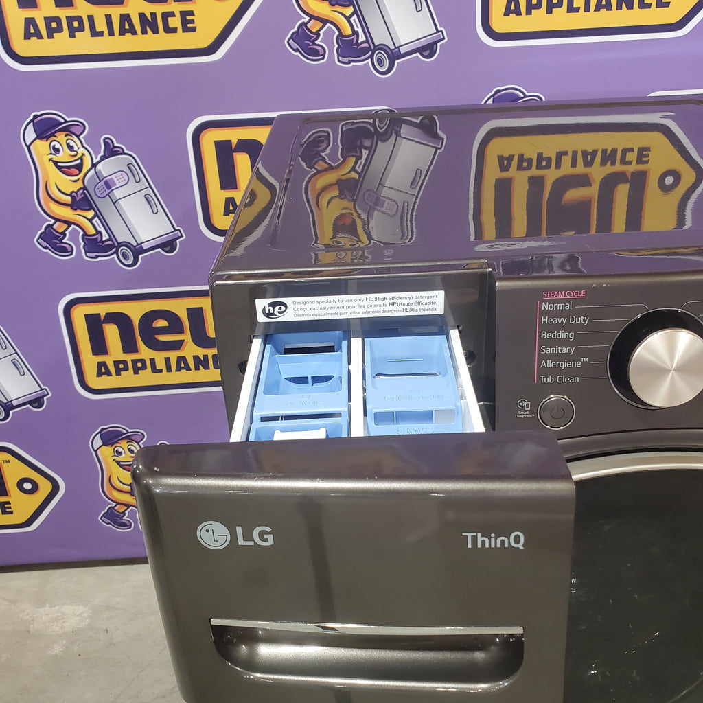Pictures of LG Front Load 4.5 Cu. Ft. Washer with TurboWash 360 Technology WM4000HBA - Scratch & Dent (Minor) and LG Smart Wi-Fi Enabled Front Load Electric 7.4 Cu. Ft. Dryer with TurboSteam 16202 - DLEX4000B - Scratch & Dent (Major) - Neu Appliance Outlet - Discount Appliance Outlet in Austin, Tx
