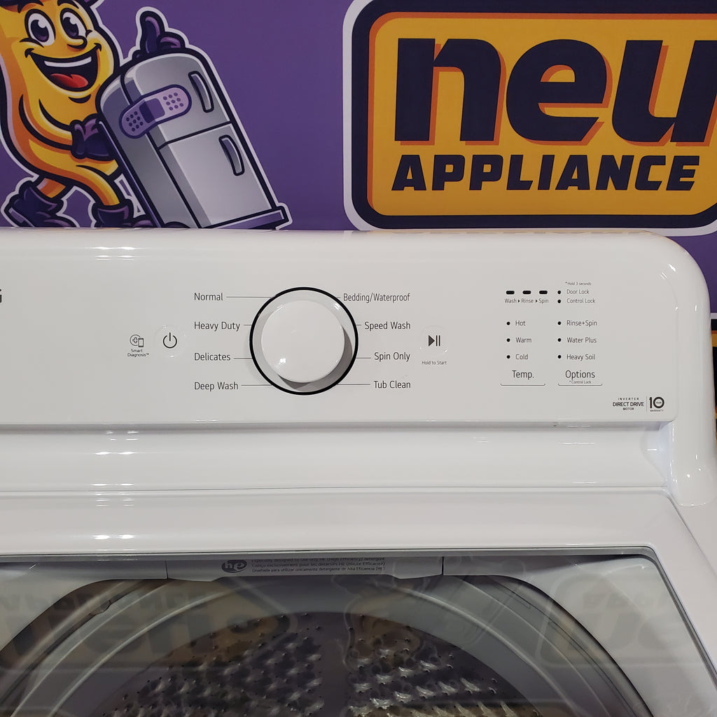 LG 4.3 cu. ft. Capacity Top Load Washer with TurboDrum™ Technology and Impeller WT6100CW - Open Box and LG 7.3 Cu. Ft.  Electric Rear Control Ultra Large Capacity Dryer in White with Sensor Dry 16058 - DLE6100W - Open Box