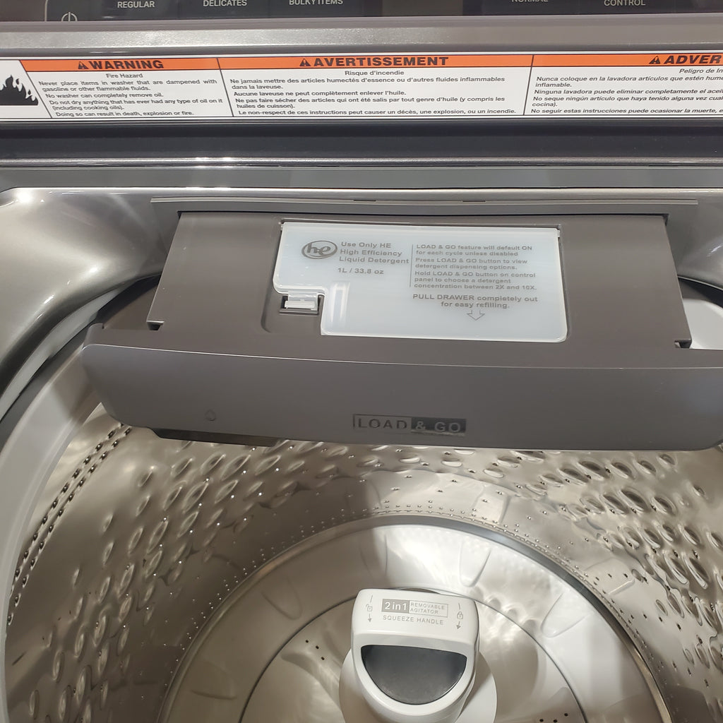 Pictures of Whirlpool Chrome Shadow Top Load 5.2 Cu. Ft. Washer with Removable Agitator WTW8127LC and Whirlpool Chrome Shadow Electric 7.4 Cu. Ft. Dryer with Moisture Sensor WED8127LC - Scratch and Dent Minor - Neu Appliance Outlet - Discount Appliance Outlet in Austin, Tx