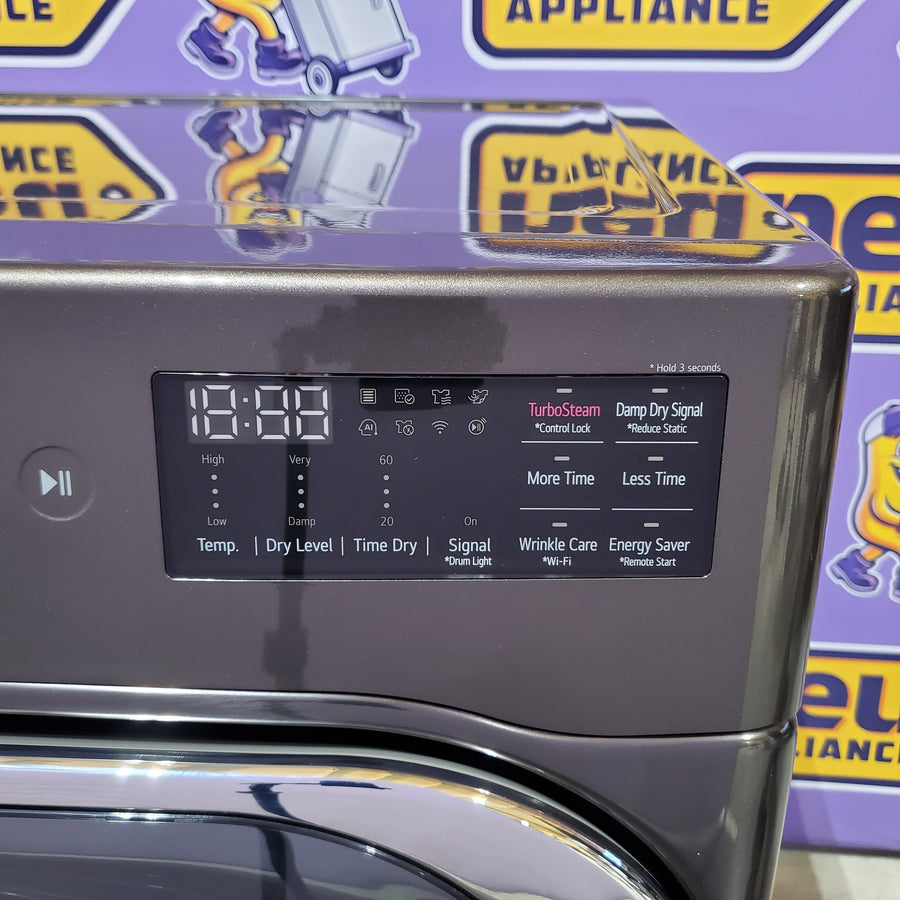 LG Black Steel 9.0 cu. ft. Mega Capacity Smart Wi-fi Enabled Front Load Gas Dryer with TurboSteam™ and Built-In Intelligence DLGX8901B - Scratch & Dent (Minor)