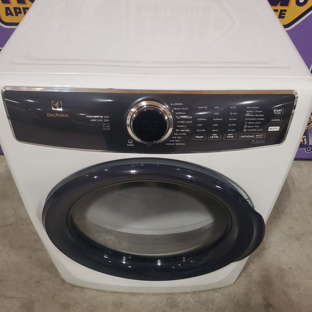 Electrolux 4.5 Cu.Ft. Stackable Front Load Washer with Steam and SmartBoost Wash System ELFW7637AW  - Open Box and Electrolux 8.0 Cu. Ft. Front Load Perfect Steam™ Gas Dryer with LuxCare® Dry and Instant Refresh 16270 - ELFG7626BW - Scratch & Dent (Minor)