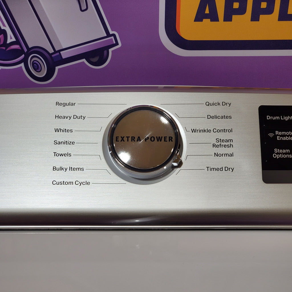 Pictures of Maytag 4.7 cu. ft. Smart Top Load Washing Machine with Extra Power Button and Deep Fill option MVW6230HW - Open Box and Maytag ENERGY STAR Smart Capable 7.4 cu. ft. Electric Steam Dryer with Extra Power Button MED7230HW - Open Box - Neu Appliance Outlet - Discount Appliance Outlet in Austin, Tx