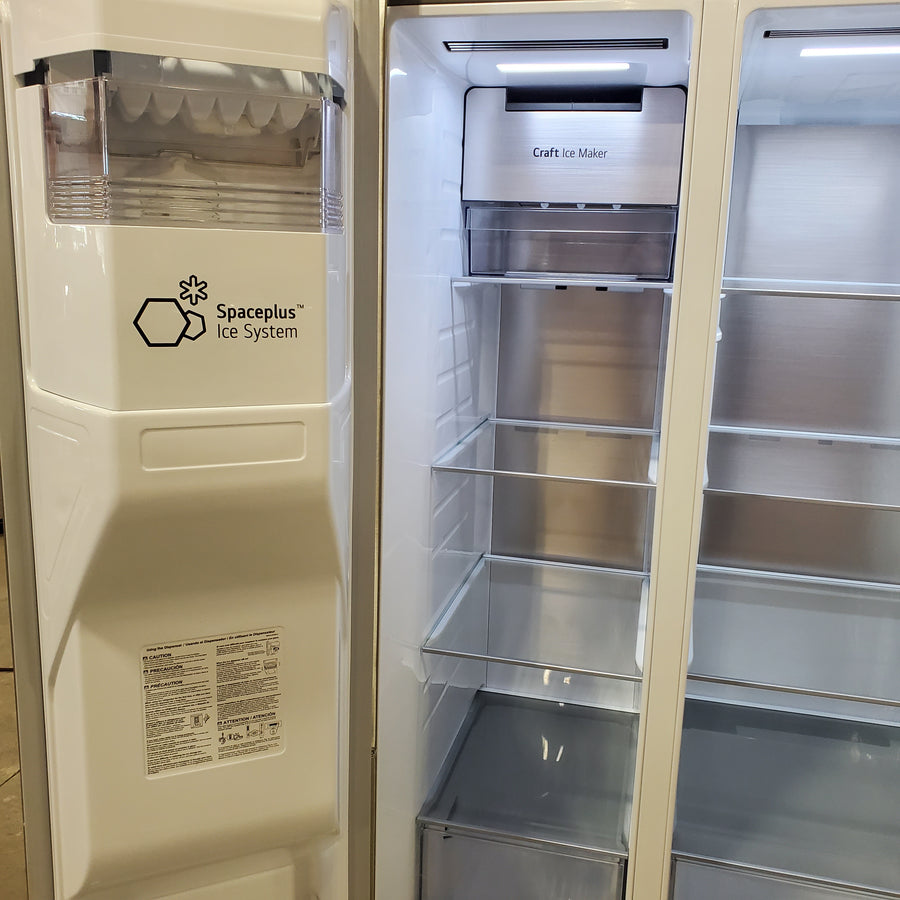 LG ENERGY STAR 27 cu. ft. Side by Side Refrigerator with Edge-to-Edge InstaView in Print Proof Stainless Steel - 22136SD337 - LRSOS2706S - Scratch & Dent (Moderate)