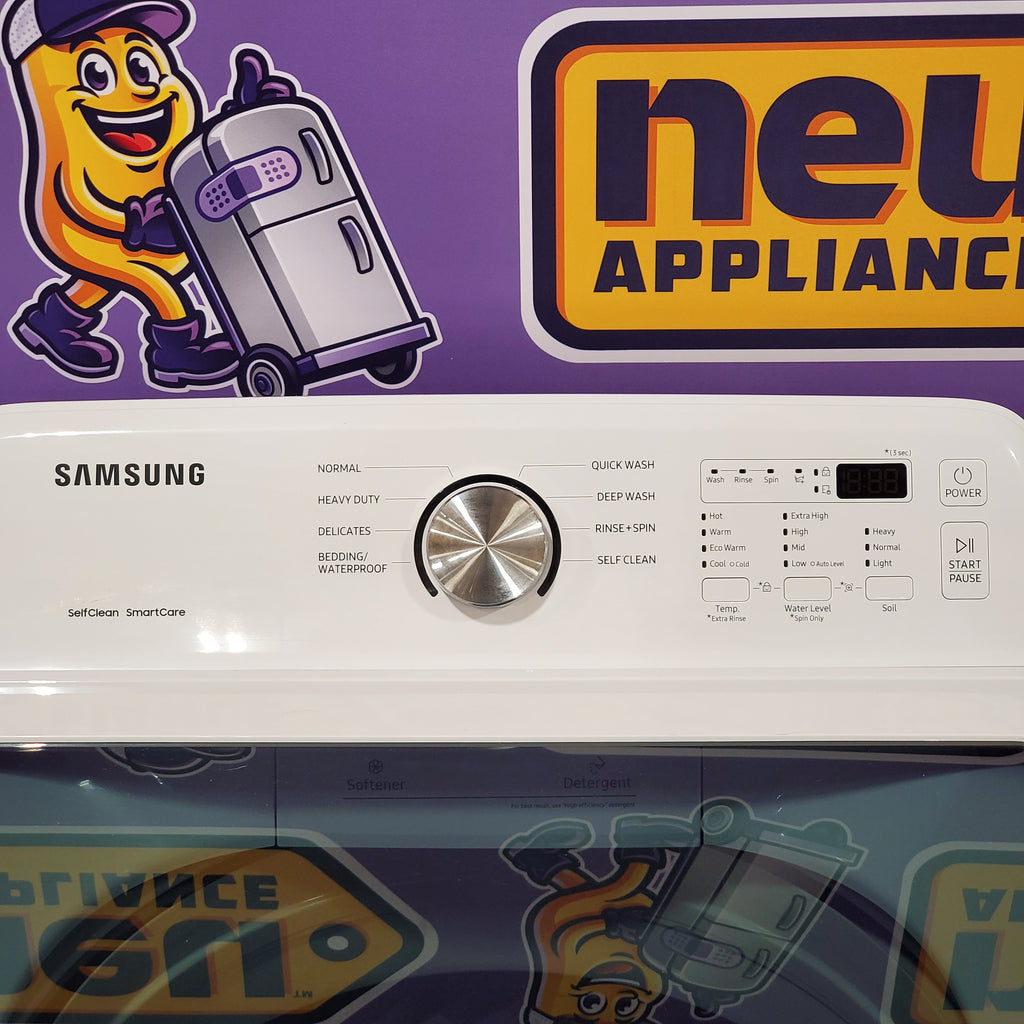 Pictures of Samsung 4.5 cu. ft. Top Load Washer with Vibration Reduction Technology+ in White WA45T3200AW - Certified Refurbished and Samsung 7.2 cu. ft. Electric Dryer with Sensor Dry in White DVE45T3200W - Certified Refurbished - Neu Appliance Outlet - Discount Appliance Outlet in Austin, Tx