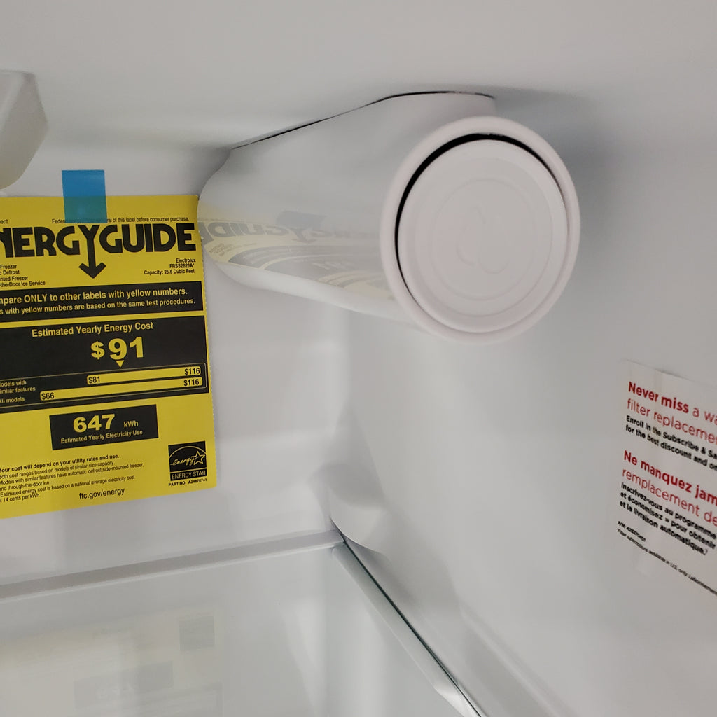 Frigidaire 25.6 cu. ft. ENERGY STAR Side by Side Refrigerator with Exterior Water and Ice Dispenser in Stainless Steel 3SD1005 - FRSS2623AS - Scratch & Dent (Moderate)