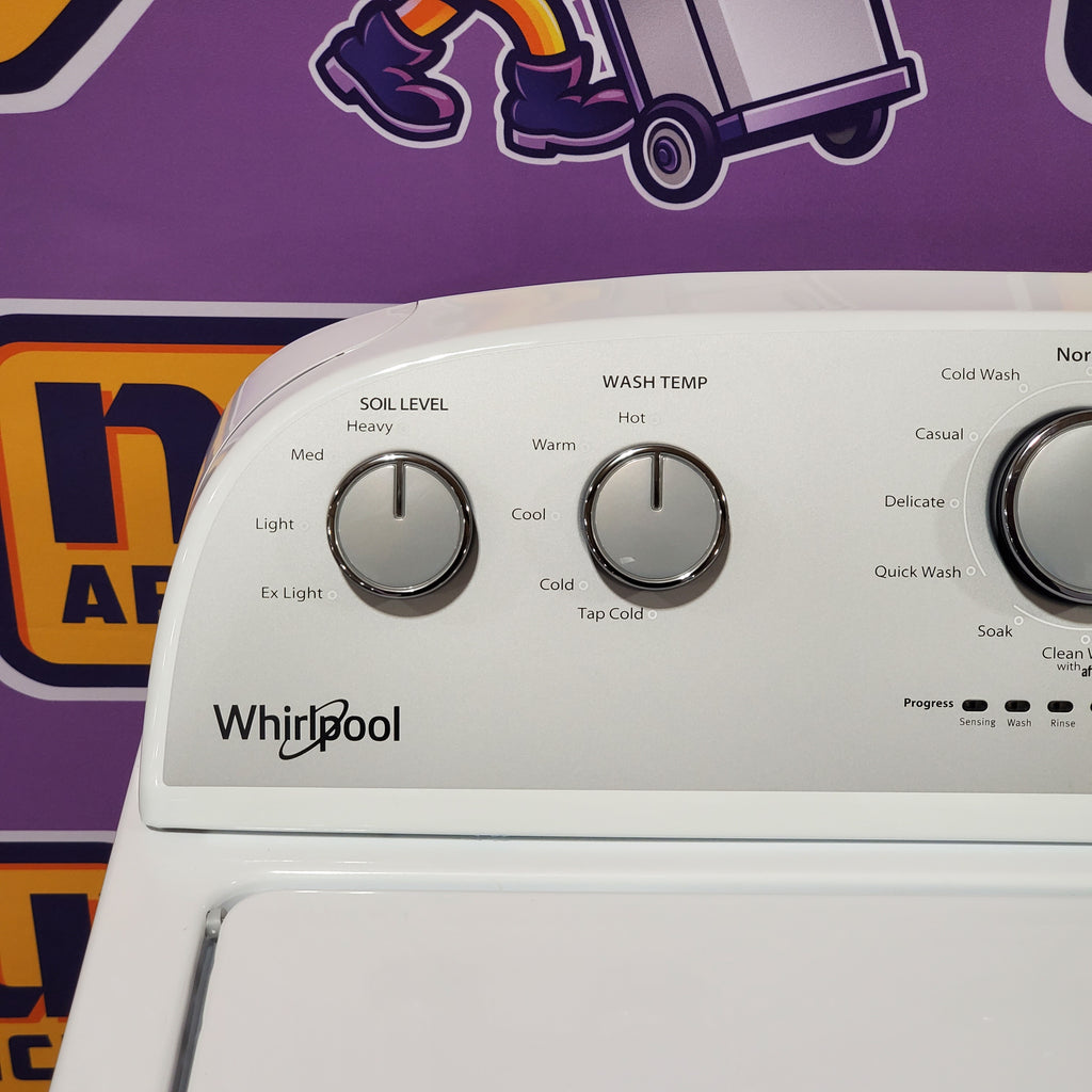 Pictures of Whirlpool 3.5 cu. ft. High Efficiency Top Load Washing Machine with Deep Water Wash WTW4816FW - Open Box and Whirlpool 7.0 cu. ft. Top Load Gas Dryer with AutoDry™ Drying System with Wrinkle Shield™ Option 16033 - WGD4950HW- Scratch & Dent (Minor) - Neu Appliance Outlet - Discount Appliance Outlet in Austin, Tx