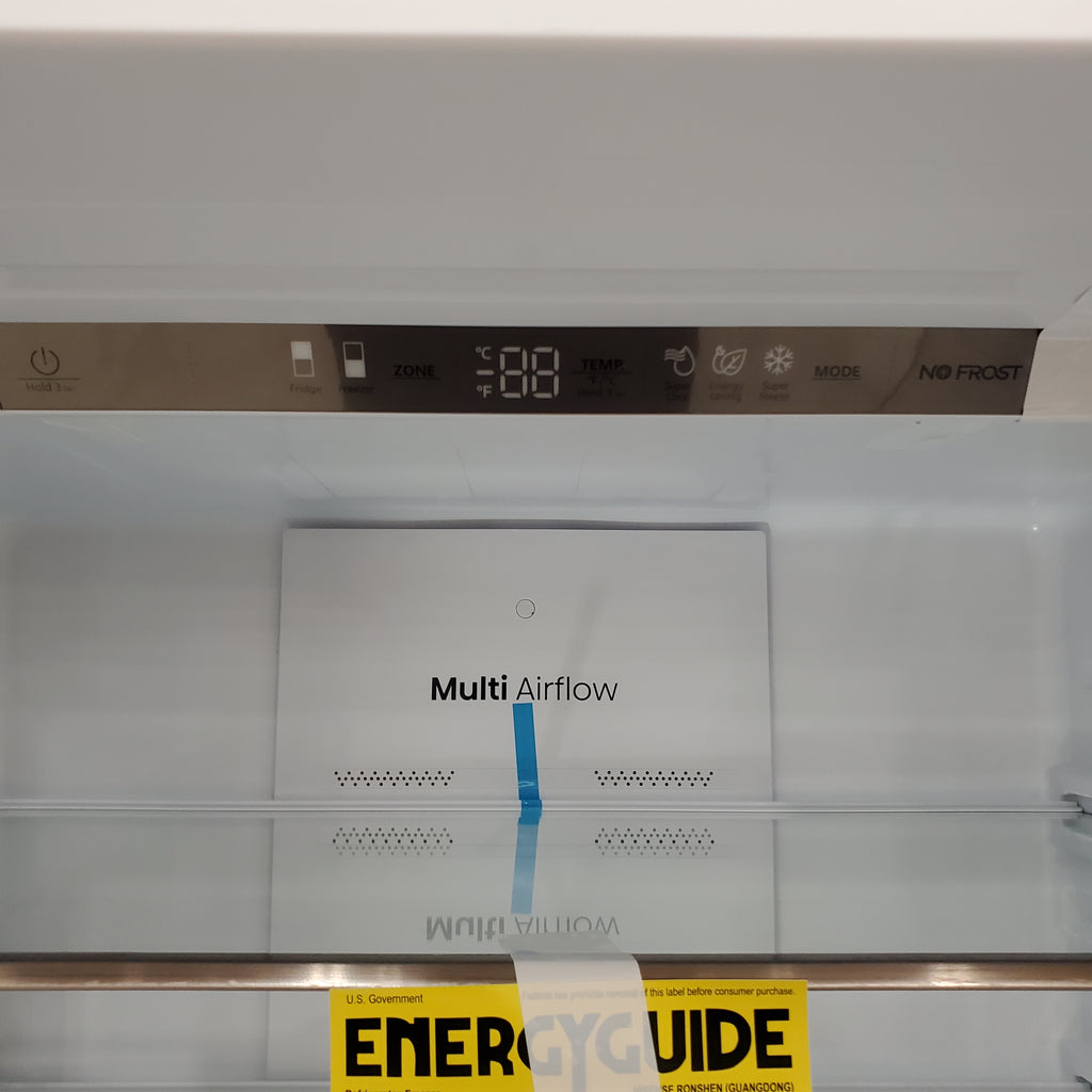 Pictures of Hisense Counter Depth Bottom Freezer 17.2 Cu. Ft. Refrigerator with LED Lighting and Super Cool and Super Freeze in Fingerprint Stainless Steel 24SD051 - HRB171N6ASE - Scratch and Dent (Minor) - Neu Appliance Outlet - Discount Appliance Outlet in Austin, Tx