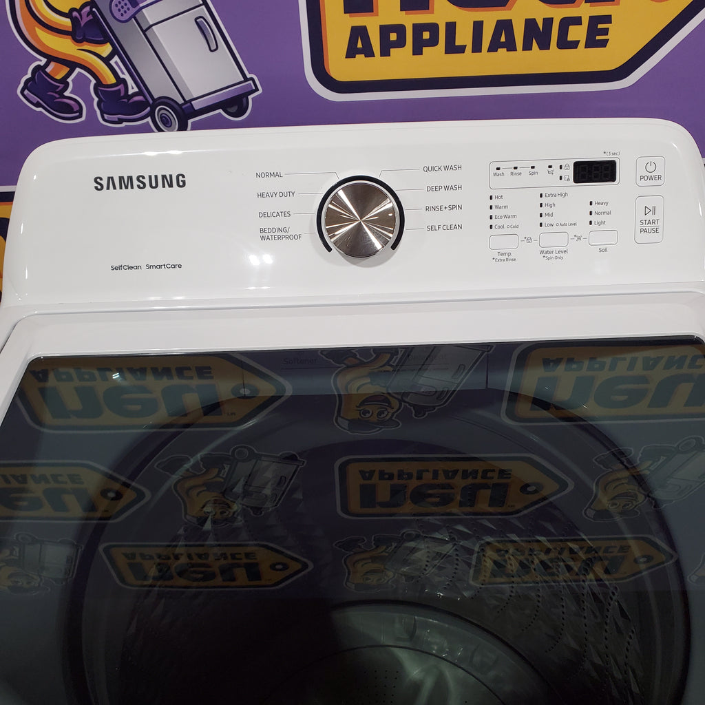 Pictures of Samsung 4.5 cu. ft. Top Load Washer with Vibration Reduction Technology+ in White WA45T3200AW - Open Box and Samsung 7.2 cu. ft. Electric Dryer with Sensor Dry in White 16125 - DVE45T3200W - Open Box - Neu Appliance Outlet - Discount Appliance Outlet in Austin, Tx