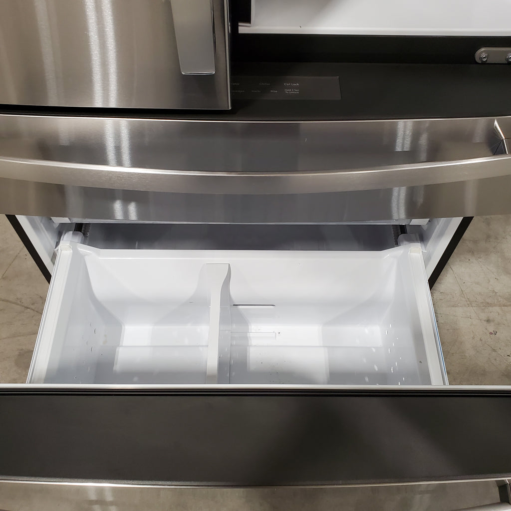 Pictures of GE Profile Fingerprint Resistant Stainless Steel Counter Depth 4 Door French Door 23.2 Cu. Ft. Refrigerator with LED Light Wall and Dual Dispense Auto Fill Pitcher PJE23BYWBFS - Open Box - Neu Appliance Outlet - Discount Appliance Outlet in Austin, Tx