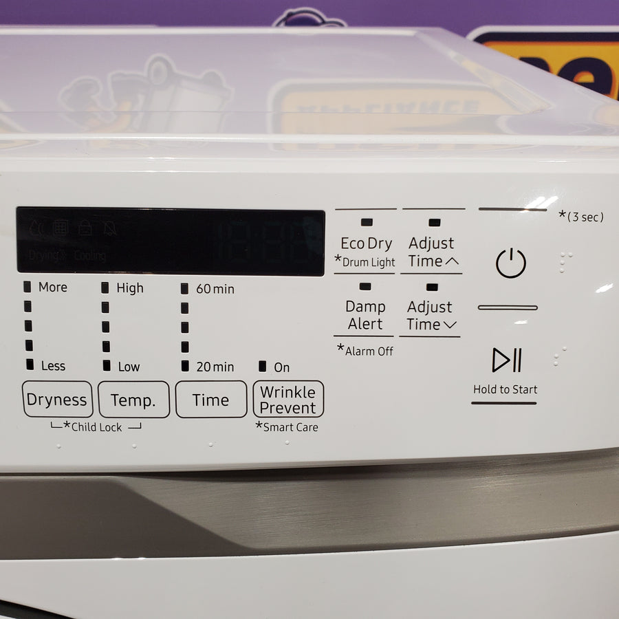 Samsung 7.5 cu. ft. Front Load Electric Dryer with Smart Care in White DVE45T6000W - Scratch & Dent (Moderate)