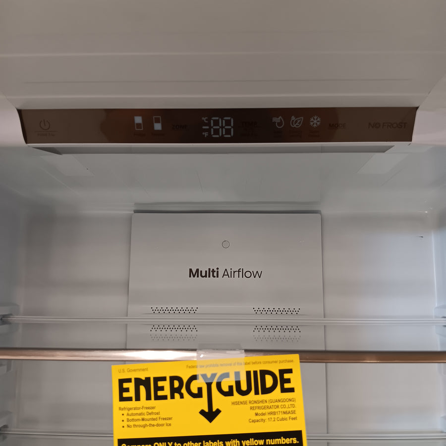 Hisense Counter Depth Bottom Freezer 17.2 Cu. Ft. Refrigerator with LED Lighting and Super Cool and Super Freeze in Fingerprint Stainless Steel 22136SD345 - HRB171N6ASE - Scratch and Dent (Minor)