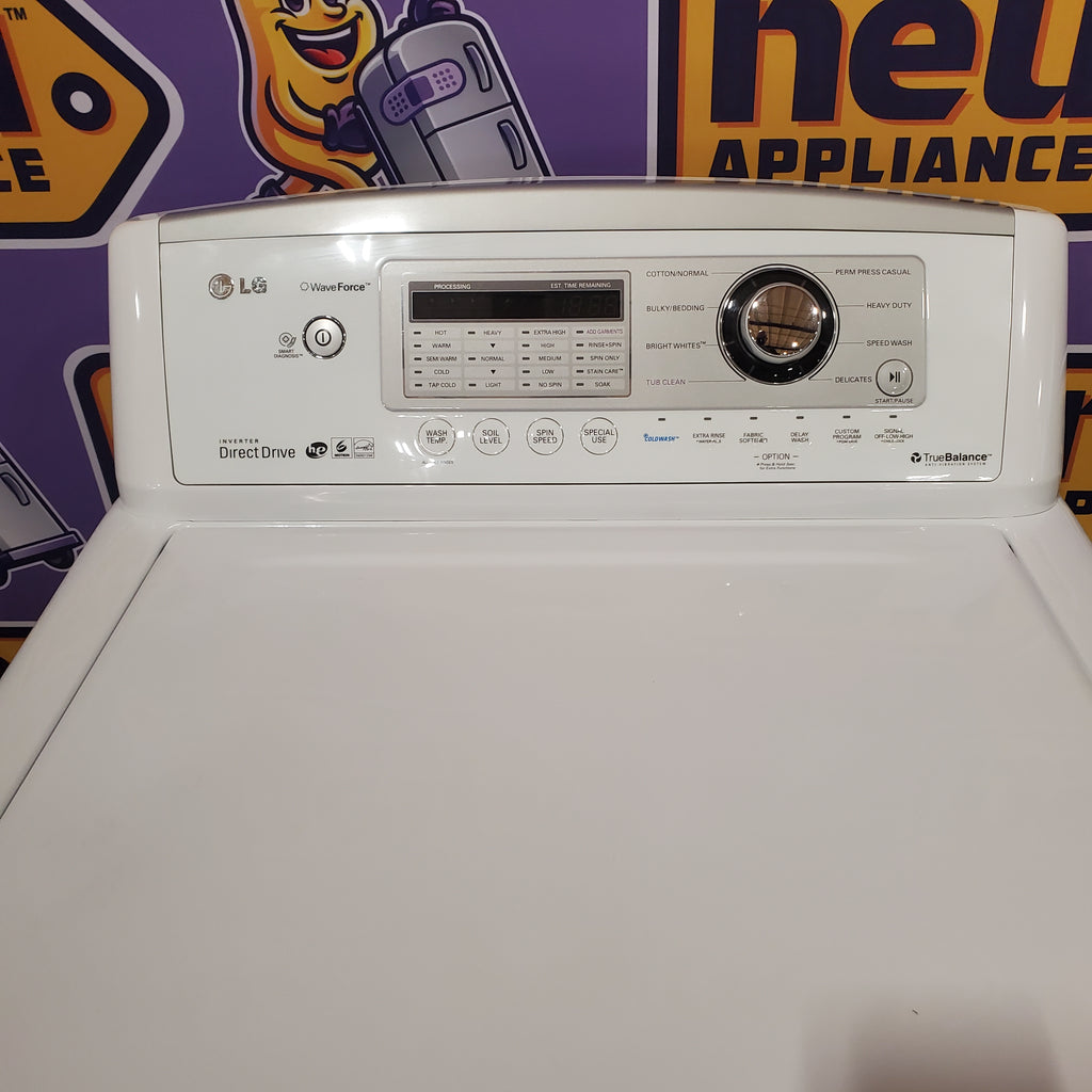 LG 4.5 cu. ft. Ultra Large High Efficiency Top Load Washer w/ WaveForce™ WT4970CW - Certified Refurbished and LG 7.3 cu. ft. Ultra Large Capacity Smart Wi-Fi Enabled Electric Dryer with Sensor Dry Technology 16115 - DLE7300WE - Certified Refurbished