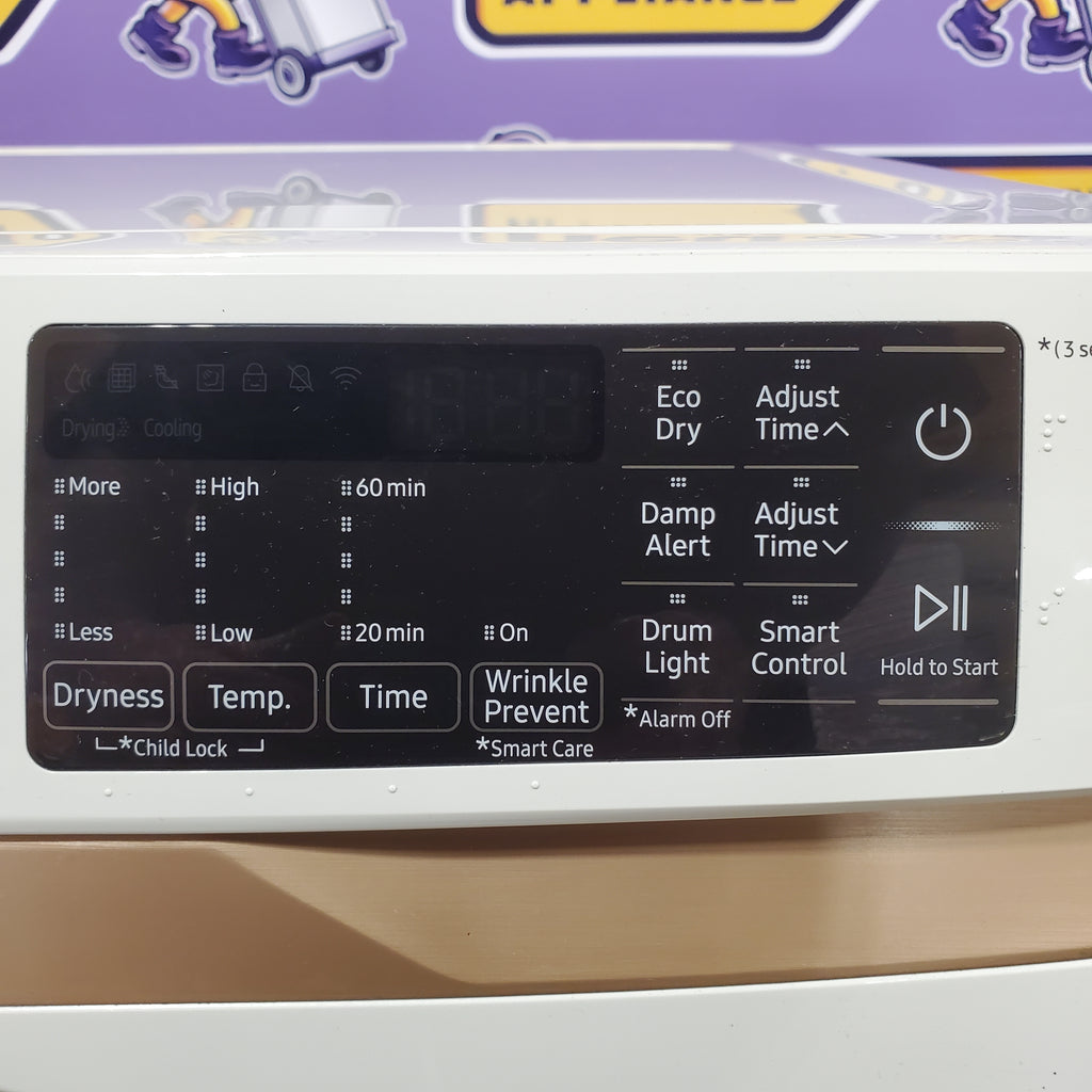 Samsung 7.5 Cu. Ft. Stackable Smart Electric Dryer with Steam and Sensor Dry in Ivory 22131SD88 - DVE50BG8300EA3 - Scratch & Dent - Minor (Copy)