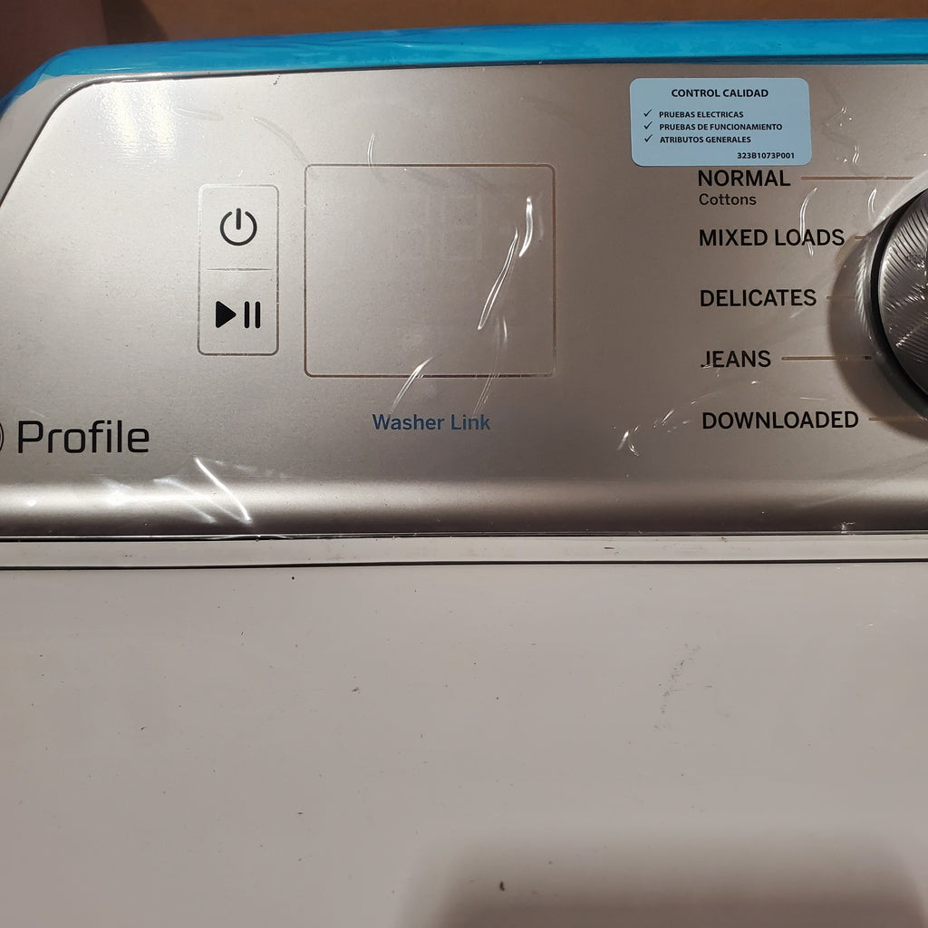 GE Profile 5.0 cu. ft. High-Efficiency Smart Top Load Washer in White with Microban Technology PTW600BSRWS - Scratch & Dent (Minor) and GE Profile 7.4 cu. ft. Capacity Electric Dryer with Sanitize Cycle and Sensor Dry 16052 - PTD60EBSRWS - New in Box