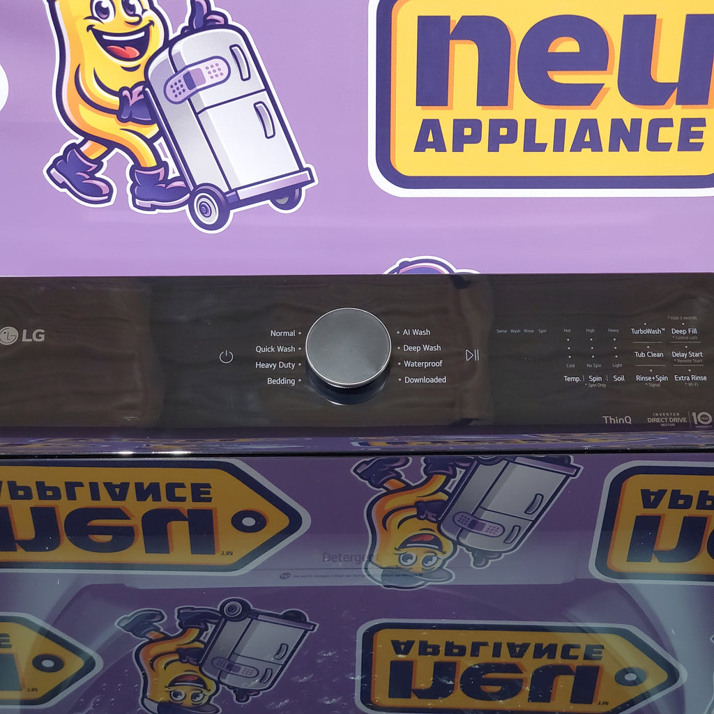 Pictures of LG 5.5 cu. ft. Mega Capacity Top Load Washer with Impeller in Alpine White WT8400CW - Open Box and LG Energy Star Certified 7.3 cu. ft. Ultra Large Capacity Rear Control Electric Dryer with LG EasyLoad™ Door and AI Sensing 15023 - DLE8400WE - New in Box - Neu Appliance Outlet - Discount Appliance Outlet in Austin, Tx