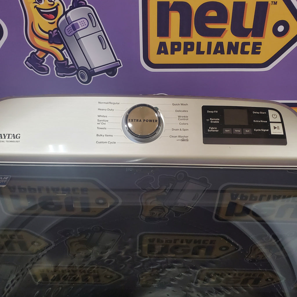 Pictures of Maytag White Smart Top Load 5.3 Cu. Ft. Washer with Extra Power and Built- In Faucet MVW7230HW - Certified Refurbished and Maytag White Smart Electric 7.4 Cu. Ft. Dryer with Extra Power MED7230HW - New in Box - Neu Appliance Outlet - Discount Appliance Outlet in Austin, Tx