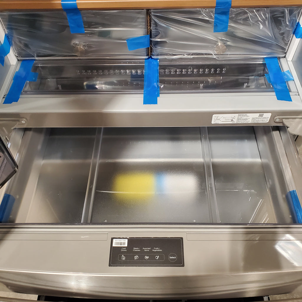 KitchenAid PrintShield Stainless 26.2 Cu. Ft. Multi-Door French Door Refrigerator with Platinum Interior and FreshChill™ Full-Width Refrigerated Drawer 22131SD105 - KRMF536RPS - Open Box