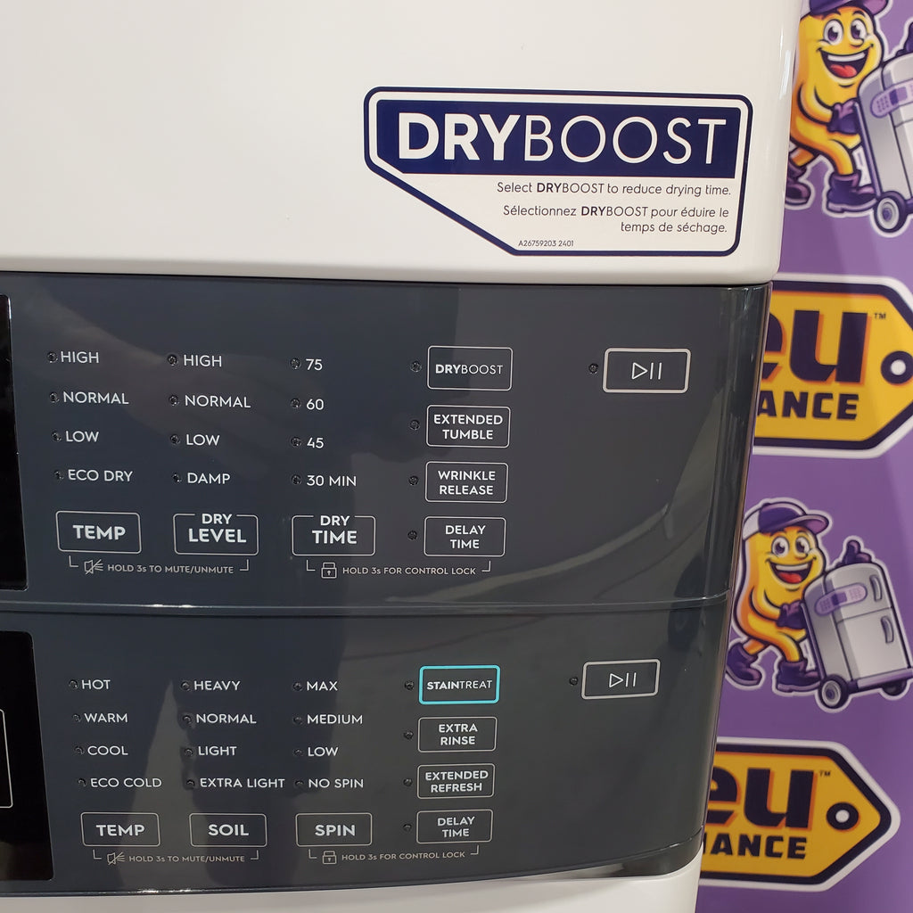 Pictures of Electrolux White 300 Series Laundry Tower Single Unit Washer & Gas Dryer with LuxCare Wash System 30133SD139 - ELTG7300AW - Scratch & Dent (Moderate) - Neu Appliance Outlet - Discount Appliance Outlet in Austin, Tx