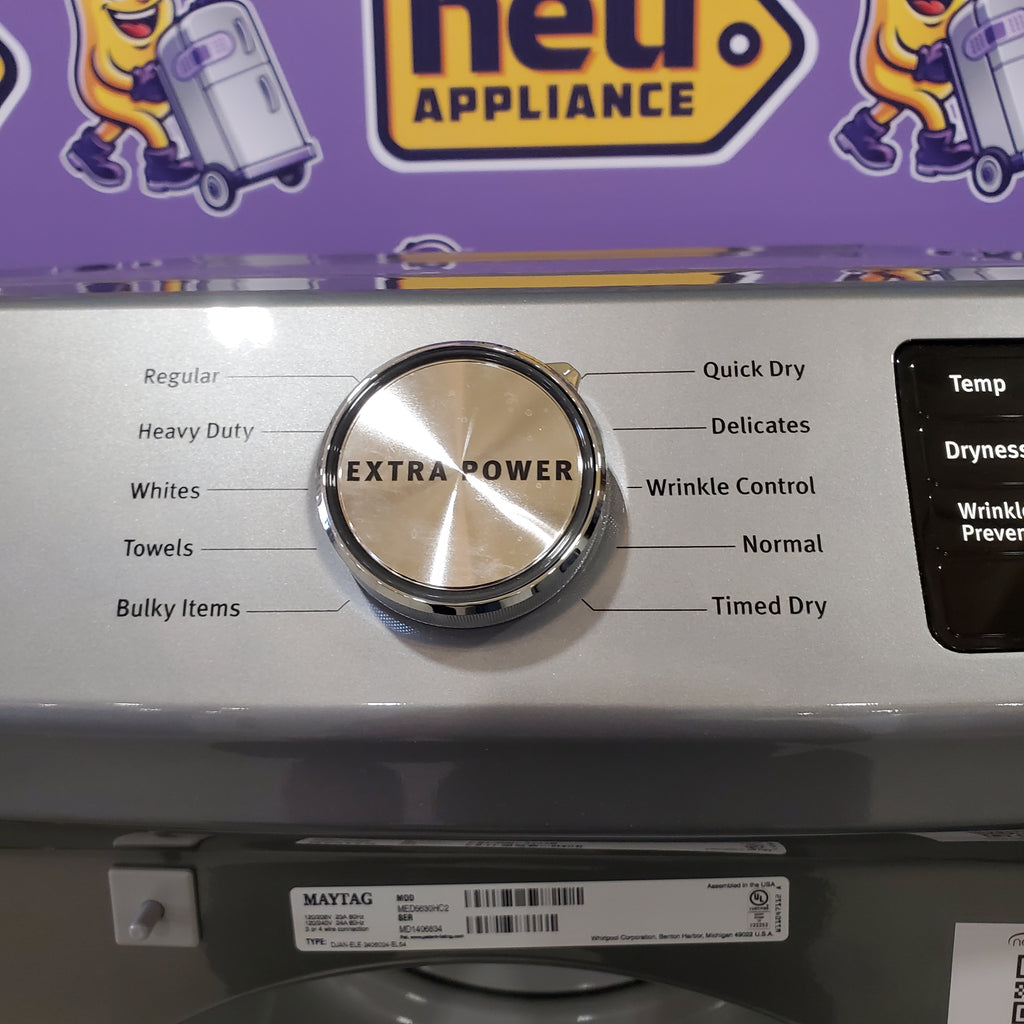 Pictures of Maytag Metallic Slate Front Load 4.8 Cu. Ft. Washer with Extra Power MHW6630HC - New in Box and Maytag 7.3-cu ft Stackable Vented Electric Dryer Energy Star Certified MED5630HC - Scratch & Dent - Minor - Neu Appliance Outlet - Discount Appliance Outlet in Austin, Tx