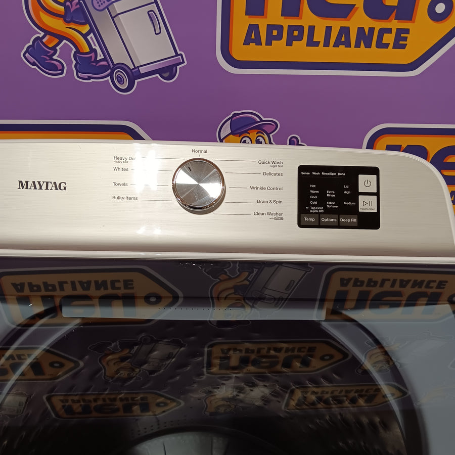 Maytag Top Load 4.8 cu ft Washer with Deep Fill and Slow-Close Glass Lid MVW6200KW - Scratch & Dent (Minor) and Maytag 7.0 cu ft Electric Dryer with Moisture Sensing and Quick Dry Cycle 16190 - MED6200KW - Scratch & Dent (Moderate)