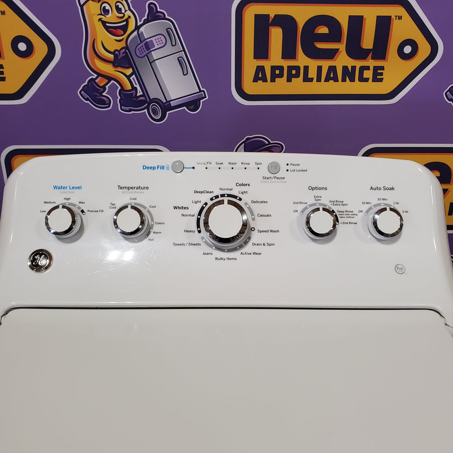 GE 4.5 cu. ft. Capacity Washer with Stainless Steel Basket in White GTW465ASNWW - Certified Refurbished and GE White Electric 7.2 Cu. Ft. Dryer with Aluminized Alloy Drum 16260 - GTD45EASJWS - Certified Refurbished