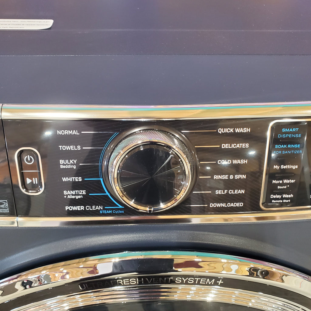 Pictures of GE Profile™ Sapphire Blue 5.3 cu. ft. Capacity Smart Front Load ENERGY STAR® Washer with UltraFresh™ Vent System+ with OdorBlock™ and GE Profile™ 7.8 cu. ft. Capacity Smart Front Load Electric Dryer with Steam and Sanitize Cycle - Open Box - Neu Appliance Outlet - Discount Appliance Outlet in Austin, Tx