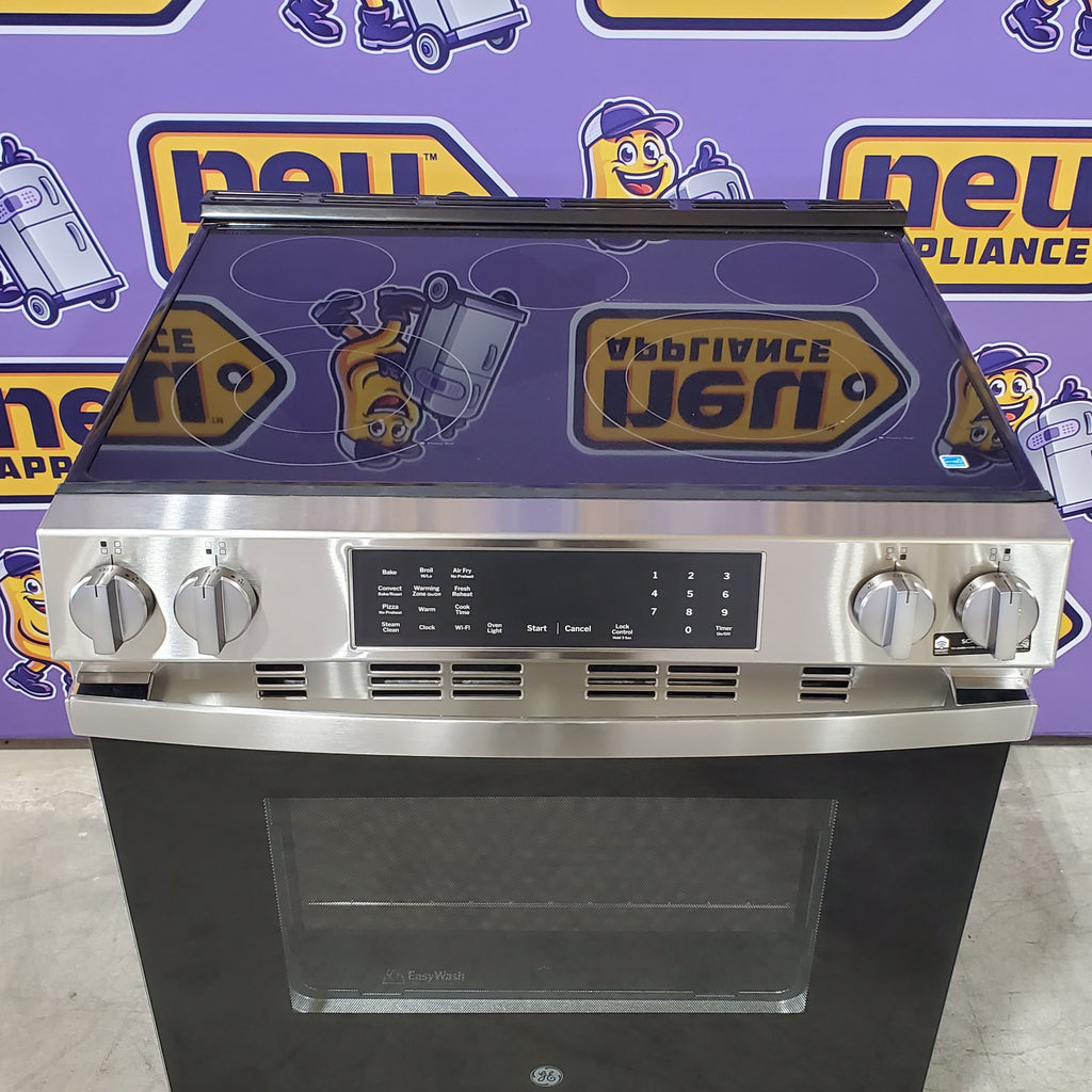 Pictures of GE® Fingerprint Resistant Stainless 30" Slide-In Electric Convection Range with No Preheat Air Fry and EasyWash™ Oven Tray GRS60LAVFS - Open Box - Neu Appliance Outlet - Discount Appliance Outlet in Austin, Tx