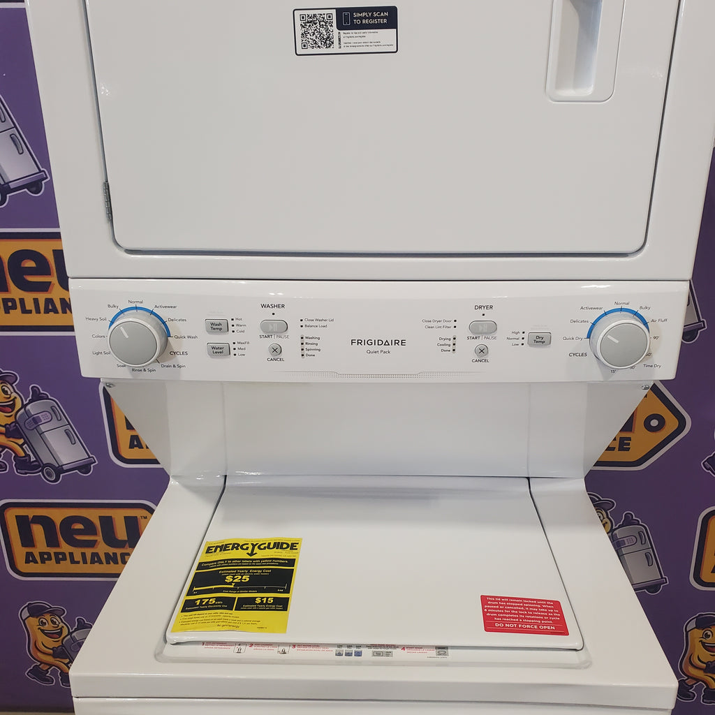 Frigidaire Electric Long Vent Stacked Laundry Center - 3.9 Cu. Ft Washer and 5.5 Cu. Ft. Dryer 4SD480 - FLCE7523AW - Scratch & Dent (Minor)