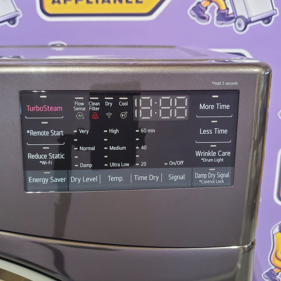 LG TurboSteam 7.4-cu ft Stackable Vented Gas Dryer with Steam Cycle in Black Steel DLGX4201B - Scratch & Dent (Minor)