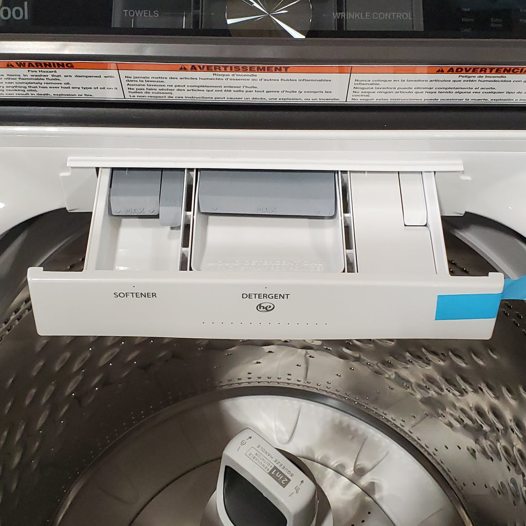 Pictures of 5.2–5.3 Cu. Ft. Whirlpool Top Load Washer in White with Removable Agitator WTW6157PW - Open Box and Whirlpool 7.0 cu. ft. Electric Dryer with Hamper Door WED5010LW - Open Box - Neu Appliance Outlet - Discount Appliance Outlet in Austin, Tx