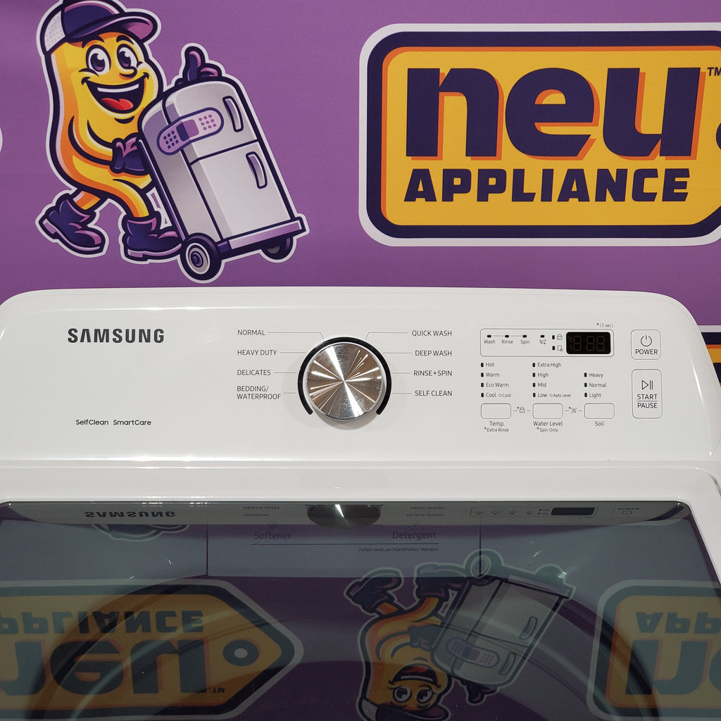 Pictures of Samsung 4.5 cu. ft. Top Load Washer with Vibration Reduction Technology+ in White WA45T3200AW - Certified Refurbished and Samsung 7.2 cu. ft. Electric Dryer with Sensor Dry in White 16086 - DVE45T3200W - Certified Refurbished - Neu Appliance Outlet - Discount Appliance Outlet in Austin, Tx