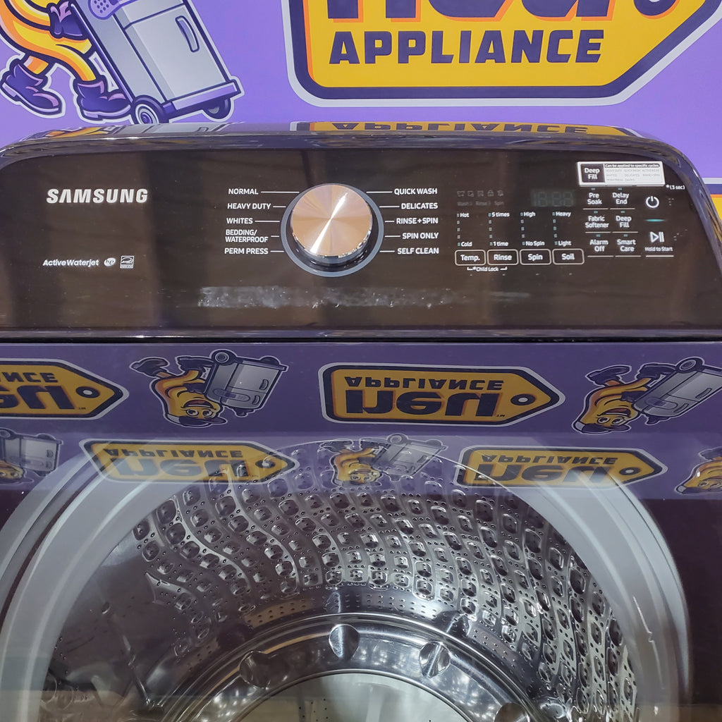Samsung 5.0 cu. ft. Capacity Top Load Washer with Active WaterJet in Brushed Black WA50R5200AV - Certified Refurbished and Samsung Brushed Black 7.4 cu. ft. Smart Electric Dryer with Sensor Dry 16114 - DVE47CG3500V - New in Box