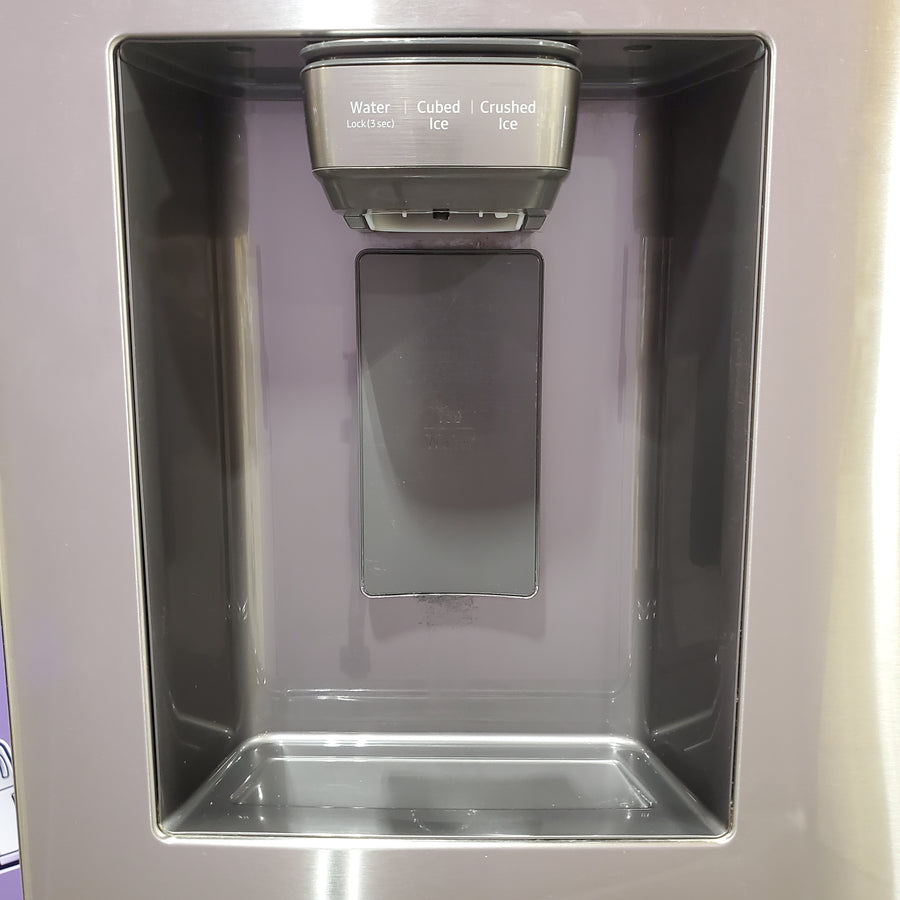 Samsung 26.5 cu. ft. Large Capacity 3-Door French Door Refrigerator with Family Hub™ and External Water & Ice Dispenser in Stainless Steel RF27T5501SR - Scratch & Dent (Major)